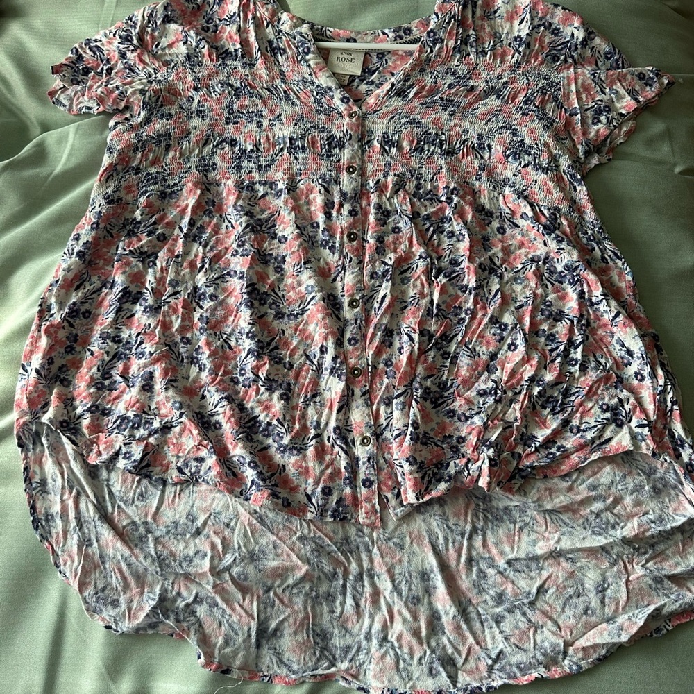 Knox Rose Pink and Blue Floral Top